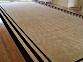 Broadloom Carpet - Plush Beage Colour With Black Border - Superfloors Sydney