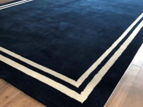 Broadloom Carpet - Tufted Blue With Border White Stripes Custom Made - Superfloors Sydney