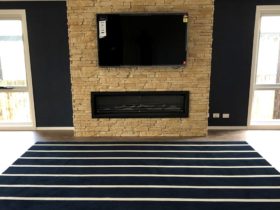 Broadloom Carpet - Tufted Blue With White Stripes Custom Made - Superfloors Sydney