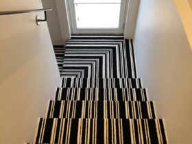 Carpet Stairs - Best Carpet Stairs Design Carpet With Black & White Lines - Superfloors Sydney