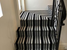 Carpet Stairs - Best Carpet Stairs Design Carpet With Black & White Lines - Superfloors Sydney